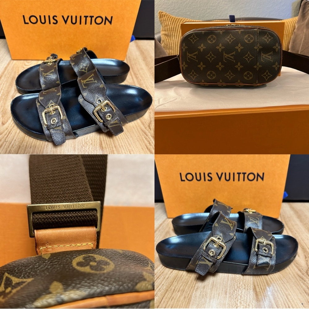 Louis Vuitton Brown Monogram Sandals with Contoured Footbed